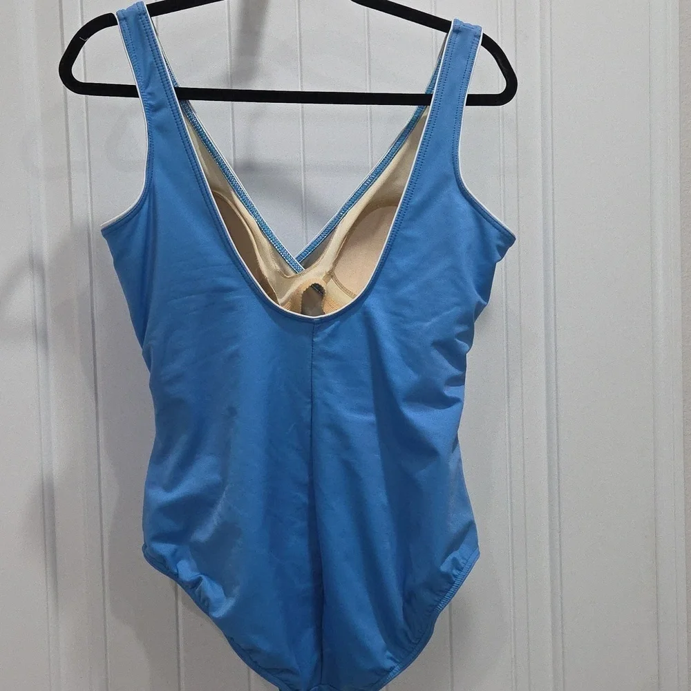Miraclesuit Horizon One Piece Swimsuit In Blue With White Piping, Size 14